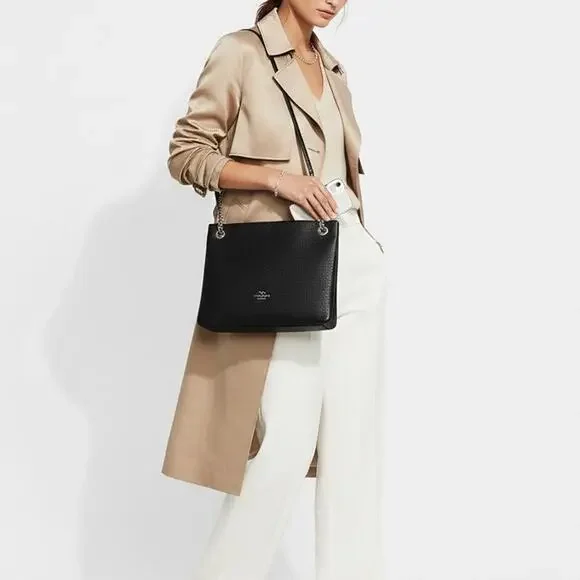 Coach Convertible Crossbody Bag Small Black Pebble Leather Gold Strap Designer - Picture 1 of 10